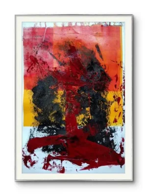 Grabado expresionista sobre papel y técnica mixta