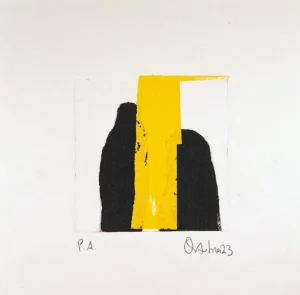 Grabado expresionista negro y amarillo