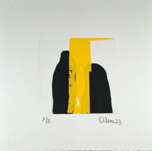 grabado expresionista negro y amarillo