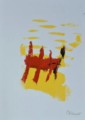 Serie de pinturas únicas en rojo, amarillo y negro.