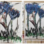 Pintura expresionista con óleo en barra azul cobalto y tinta china, Juanjo Art.