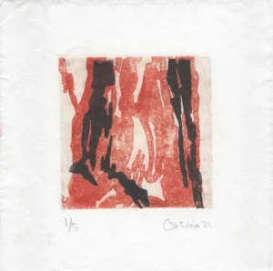 Grabado al aguafuerte original cielo negro tierra roja edición limitada 1/5 serie paisajes.