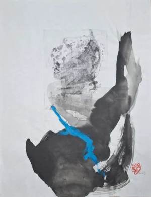 Movimiento del Agua I · Tinta china, acrílico y frottage · Serie Pilares · Ortubia 2023